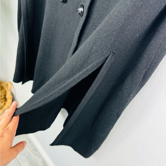 Banana Republic Black Extra Fine Merino Wool ribbed Knit Cape Coat Sweater - Picture 5 of 6